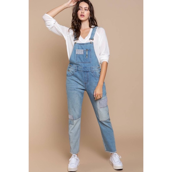 PRICE DROP Patchwork Denim Overalls - Picture 1 of 10
